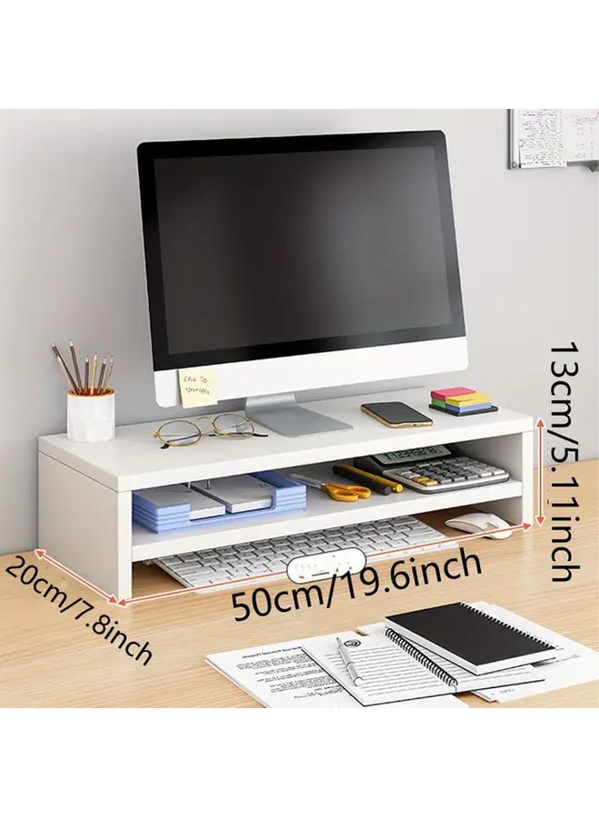 White Wooden Monitor Stand Riser With Adjustable Shelf And Storage Organizer - Image 2
